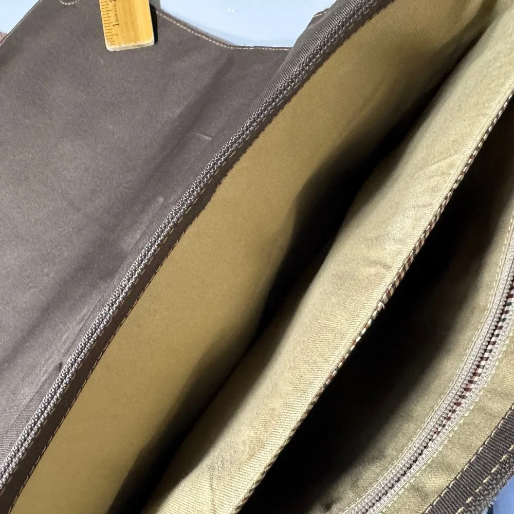 Boconi Messenger Bag Brown Leather Canvas Laptop Case Dark Academia